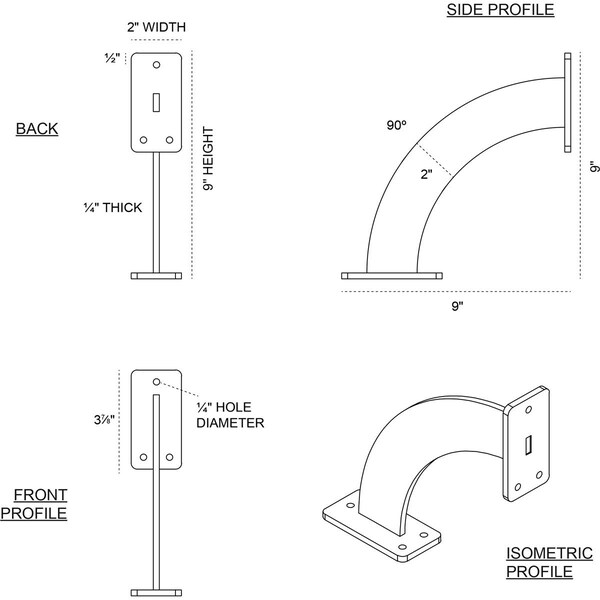 Bradford Steel Bracket, Antiqued Brass 2W X 9D X 9H